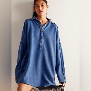 Free People Wilder Polo Sweatshirt in Cobalt Blue